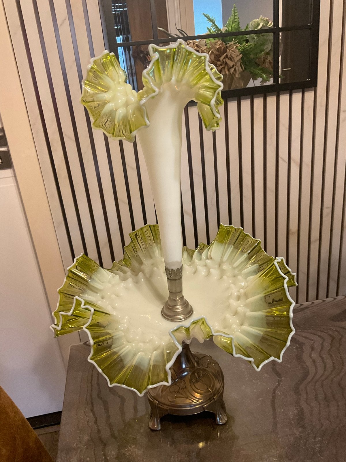 Antieke Franse Epergne Tafelstuk - Art Glass Vaas, Antiek en Kunst, Verzenden