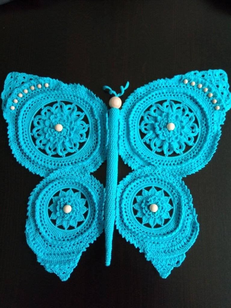 Nieuw gehaakte vlinder (wanddecoratie) 55 x 50 cm, Wandhanger, Textiel, Nieuw, Ophalen of Verzenden