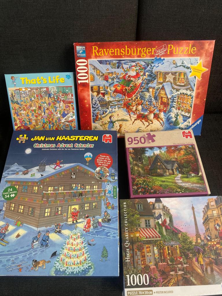 Diverse Puzzels: Ravensburger, Jan van Haasteren, That's Lif, Ophalen of Verzenden, 500 t/m 1500 stukjes, Gebruikt, Legpuzzel