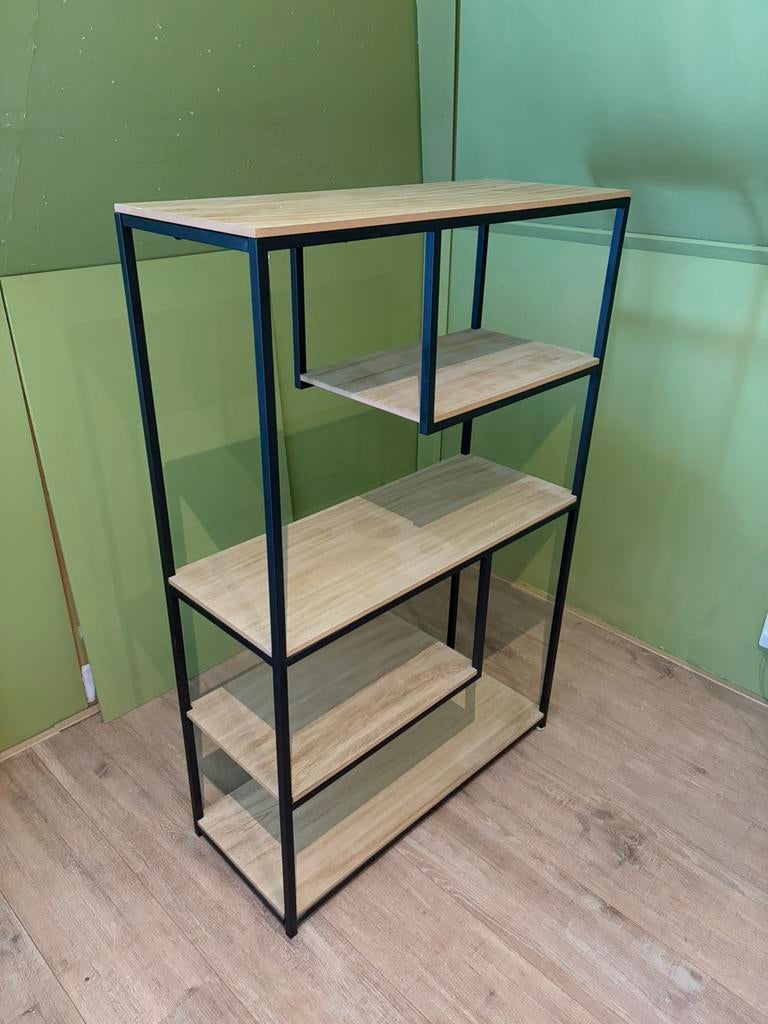 Kast zwart & hout, Huis en Inrichting, Kasten | Boekenkasten, Ophalen, Met plank(en), 100 tot 150 cm, 50 tot 100 cm