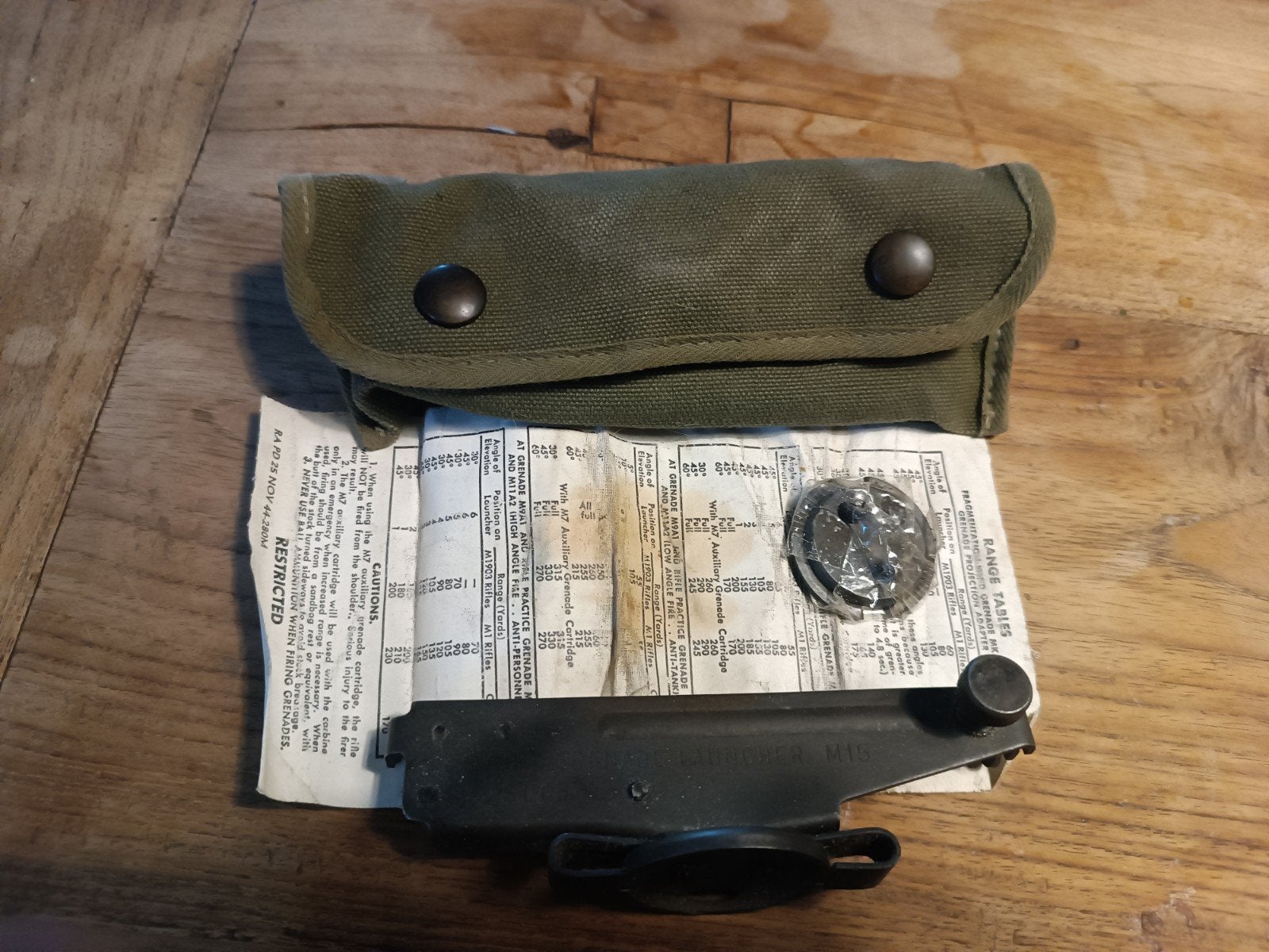 WO2 US M15 Granaatwerper Vizier met Pouch en Instructies, Ophalen of Verzenden, Landmacht, Amerika, Overige typen