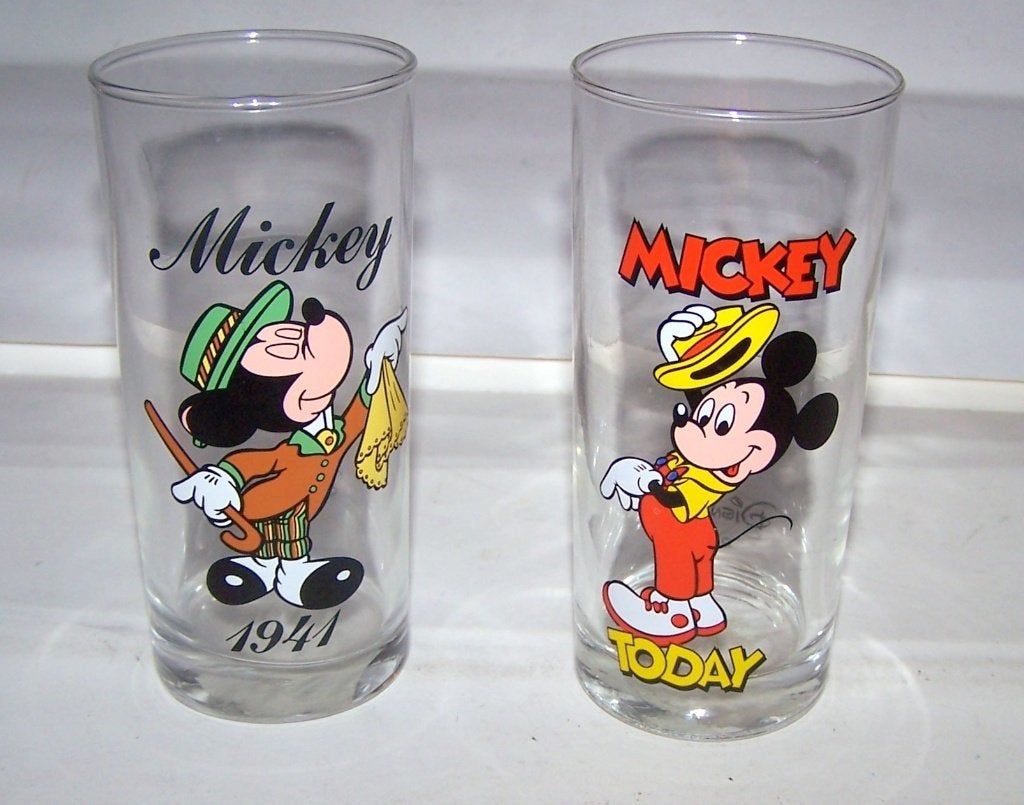 Vintage Mickey Mouse glazen - Disneyland Parijs. Nwst., Ophalen of Verzenden, Zo goed als nieuw, Frisdrankglas