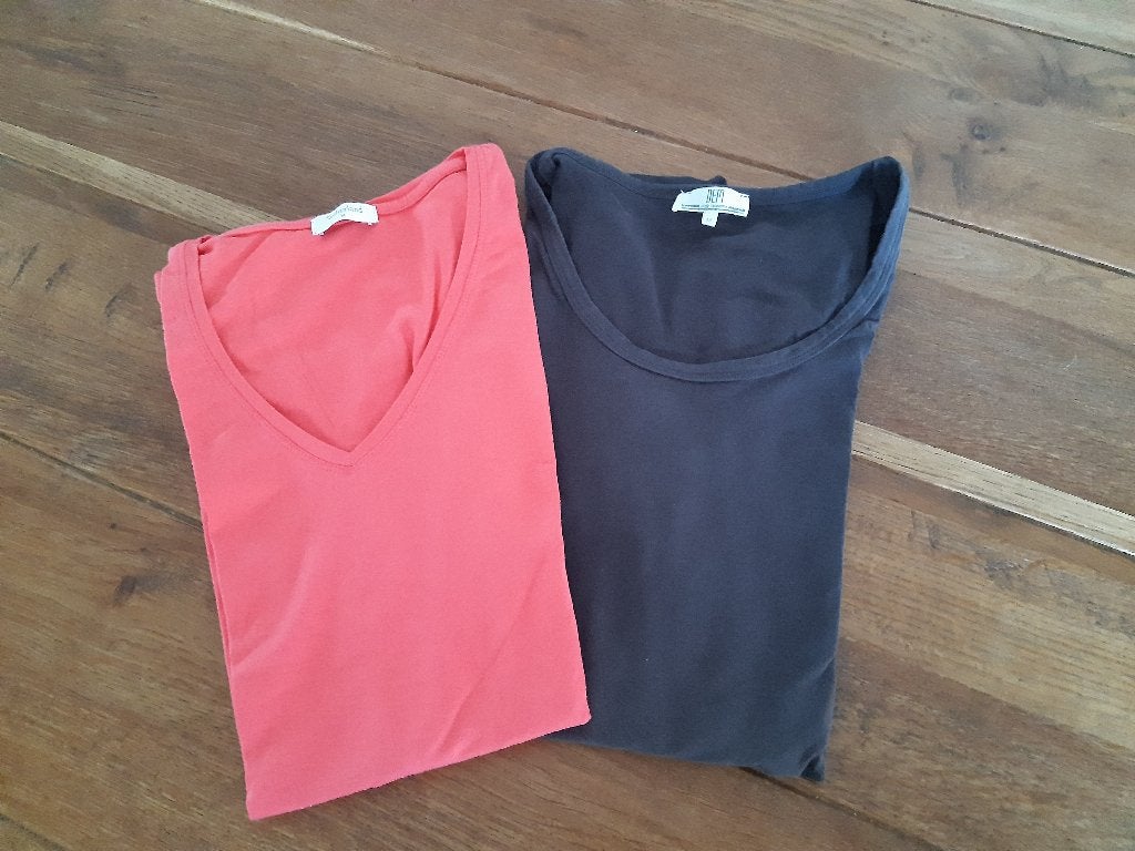 Mooie Sutherland/Dept t-shirts, koraalrood/taupe, mt M, Maat 38/40 (M), Verzenden, Zo goed als nieuw, Korte mouw