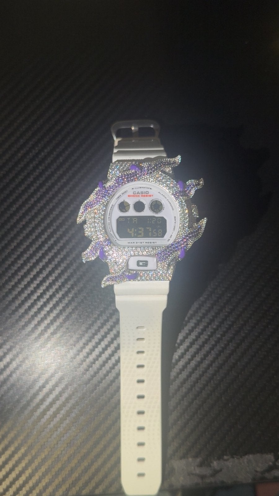 G-Shock Iced Out Moissanite Horloge, Sieraden, Tassen en Uiterlijk, Ophalen of Verzenden, Zo goed als nieuw, Zwart, Android