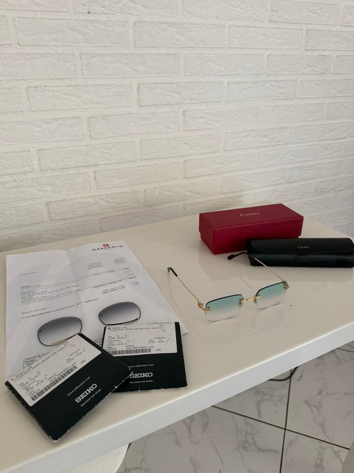 Cartier bril goud | Mint Green + extra grijze glazen, Overige merken, Ophalen of Verzenden, Zo goed als nieuw, Groen