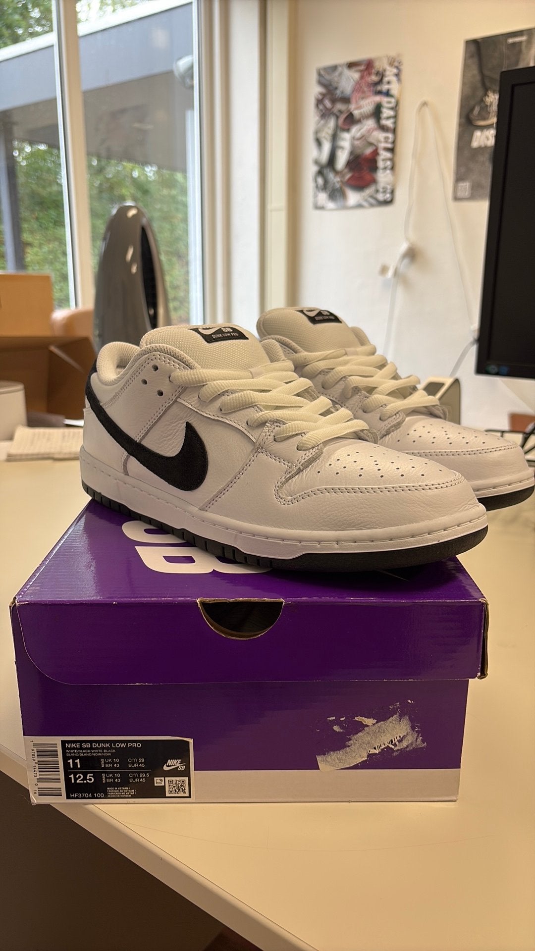 Nike SB Dunk Low White Black Wit Zwart 45, -, Wit, -, Ophalen of Verzenden