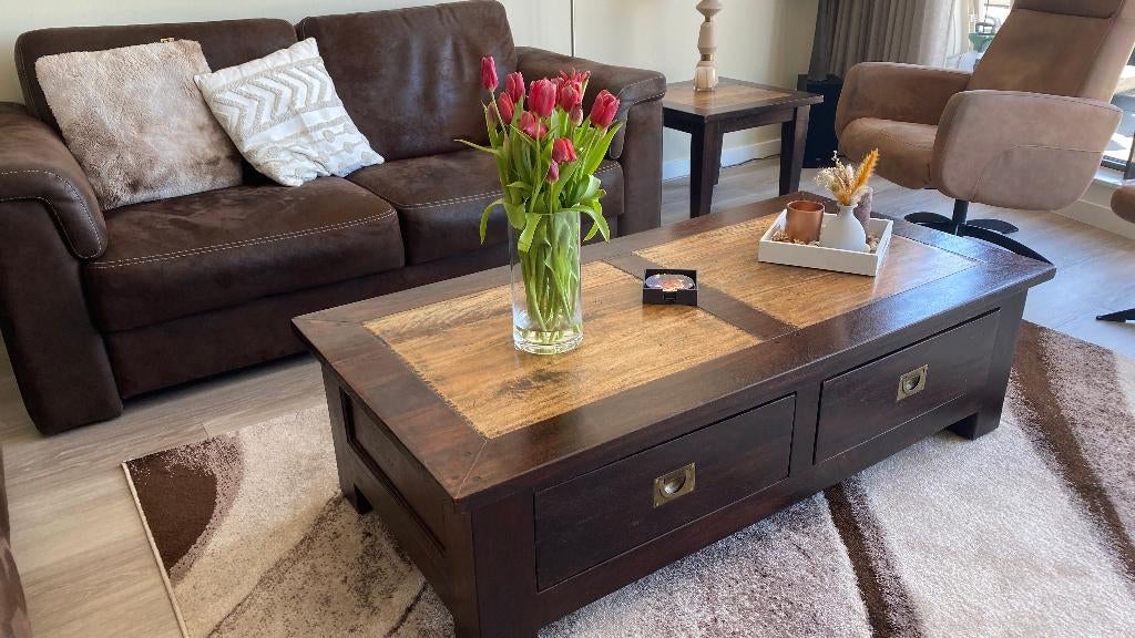 salontafel met twee hoektafels, Ophalen, Gebruikt, 100 tot 150 cm, 50 tot 100 cm