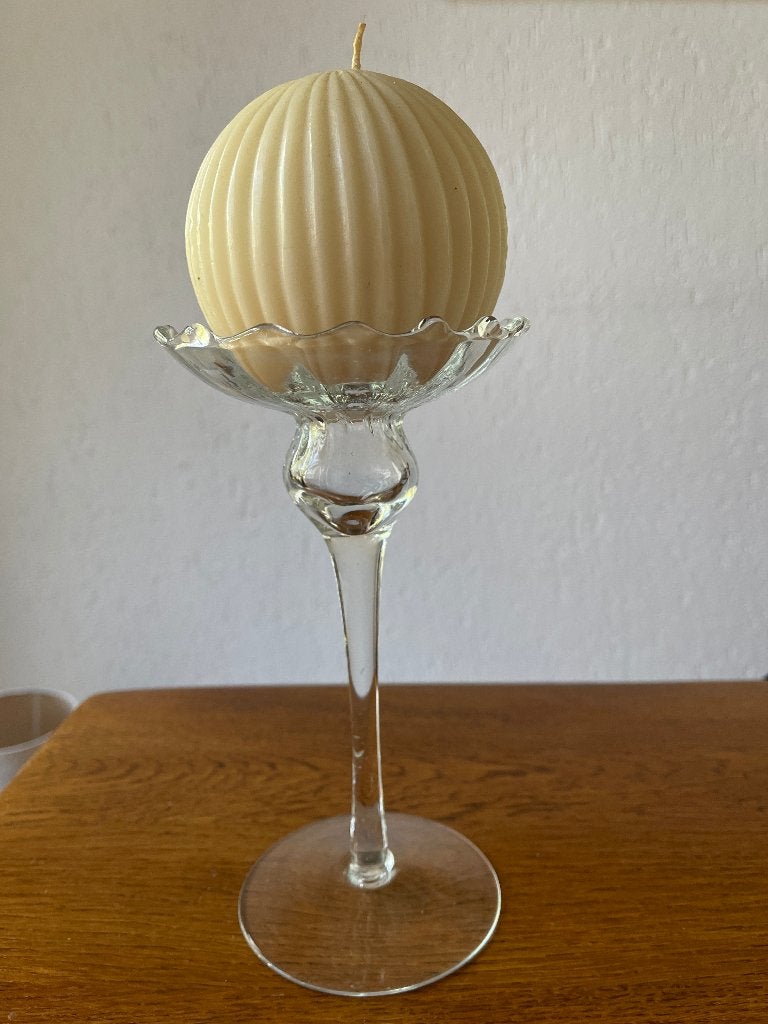 'Kaarsenstander Glas/Kristal met Luxe Bolkaars' Nieuw, Ophalen of Verzenden, Nieuw, Glas, Kaars