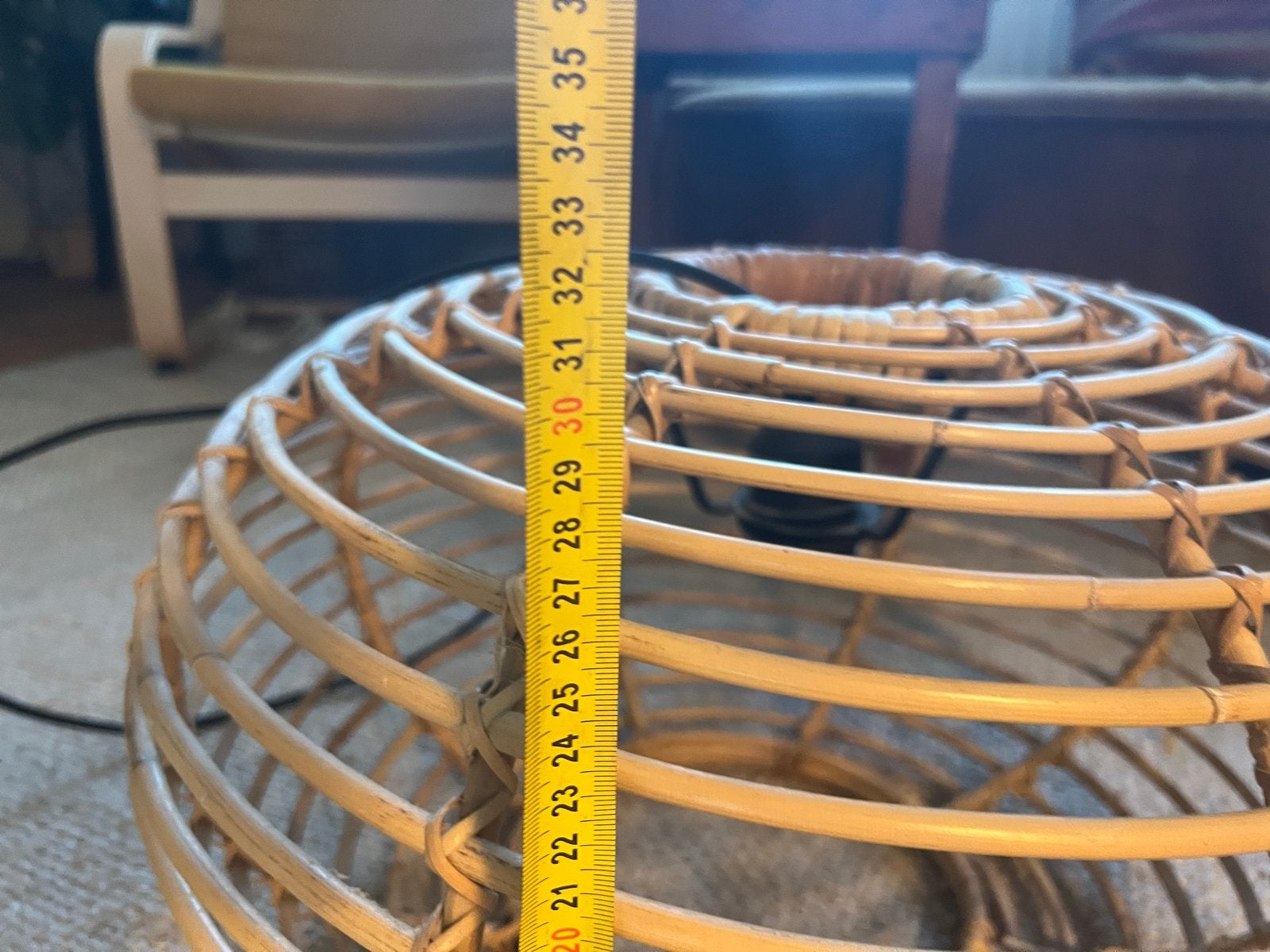 Grote rotan hanglamp - Boheemse stijl, Huis en Inrichting, Lampen | Hanglampen, Ophalen, Gebruikt, Natuurlijk materiaal, E27 (groot)