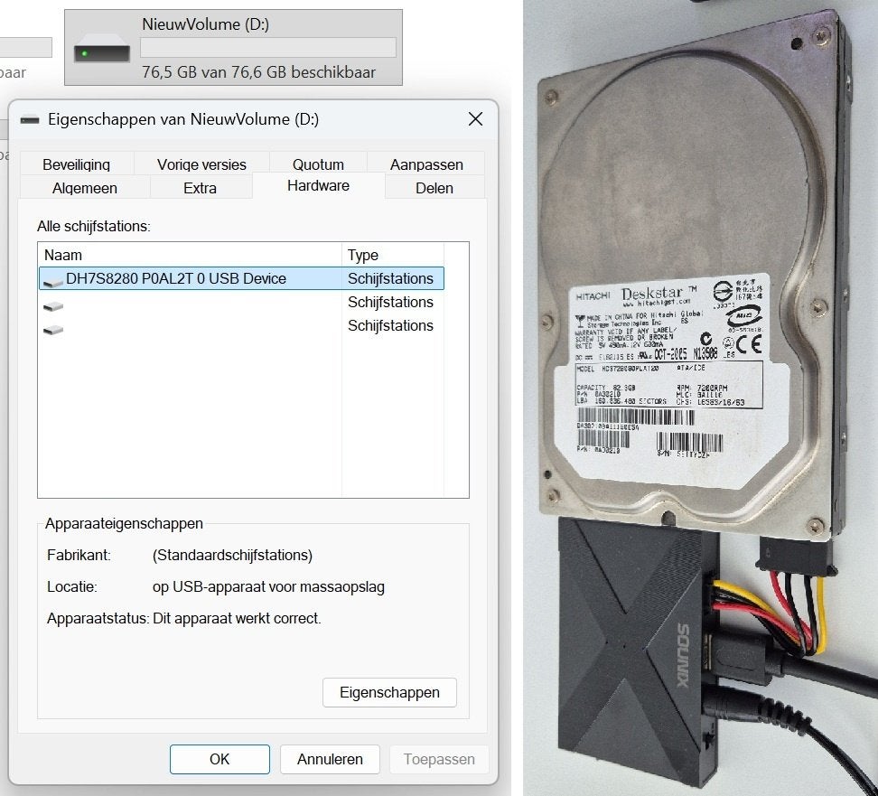 Hitachi Deskstar 80 GB HDD – 3,5 inch IDE/PATA, Intern, Gebruikt, HDD, Ophalen of Verzenden