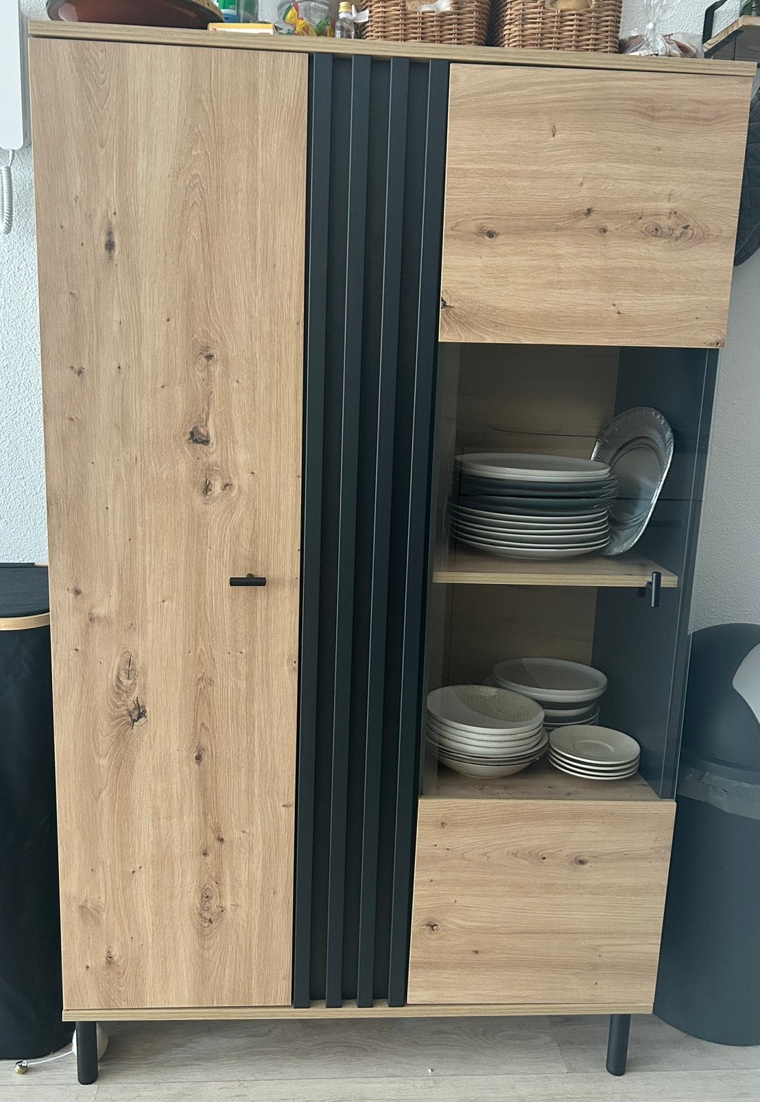 Eikenhouten vitrinekast te koop. Zo goed als nieuw!, Huis en Inrichting, Kasten | Buffetkasten, Ophalen, Eikenhout, 50 tot 100 cm