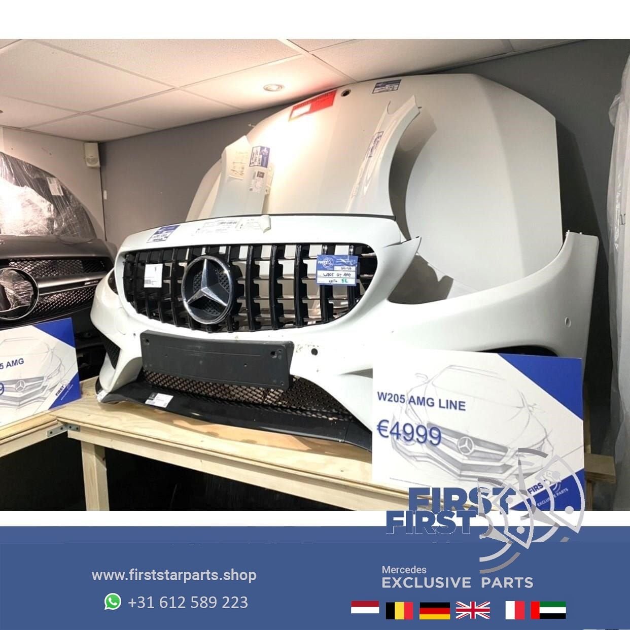 W205 C205 AMG VOORKOP WIT Mercedes C Klasse COMPLEET 2014-20, Auto-onderdelen, Gebruikt, -, Voor, Ophalen of Verzenden