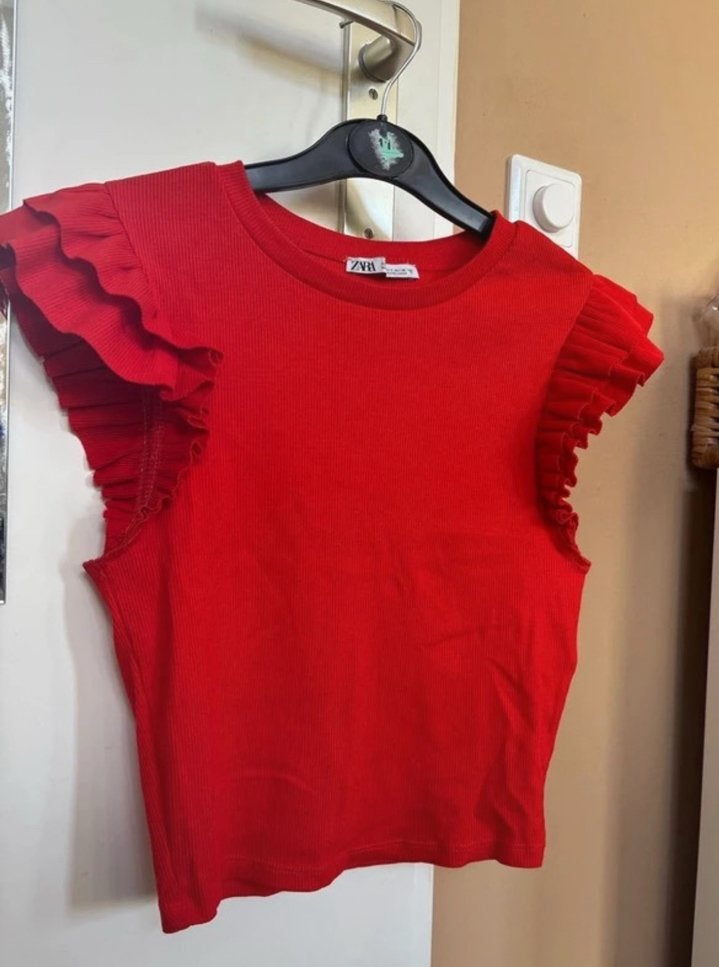 Rood zomertopje, maat S - Zara, Ophalen of Verzenden, Zo goed als nieuw, Korte mouw, Maat 36 (S)