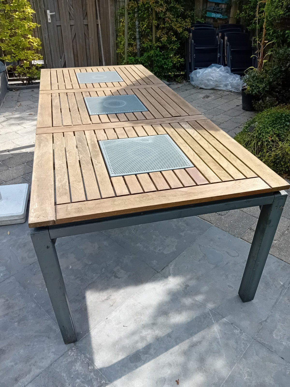 hardhouten/aluminium tuintafel + stoelen, Tuin en Terras, Tuintafels, Ophalen, Gebruikt, Rechthoekig, Hout