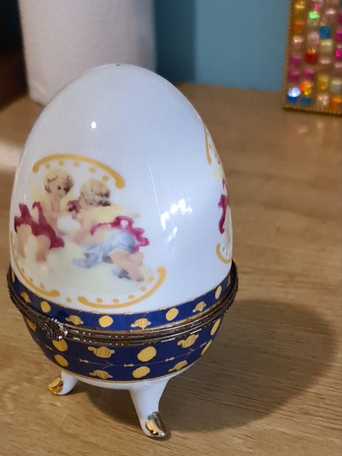 Vintage Porseleinen Ei Doosje met Engeltjes Decoratie, Antiek en Kunst, Ophalen of Verzenden