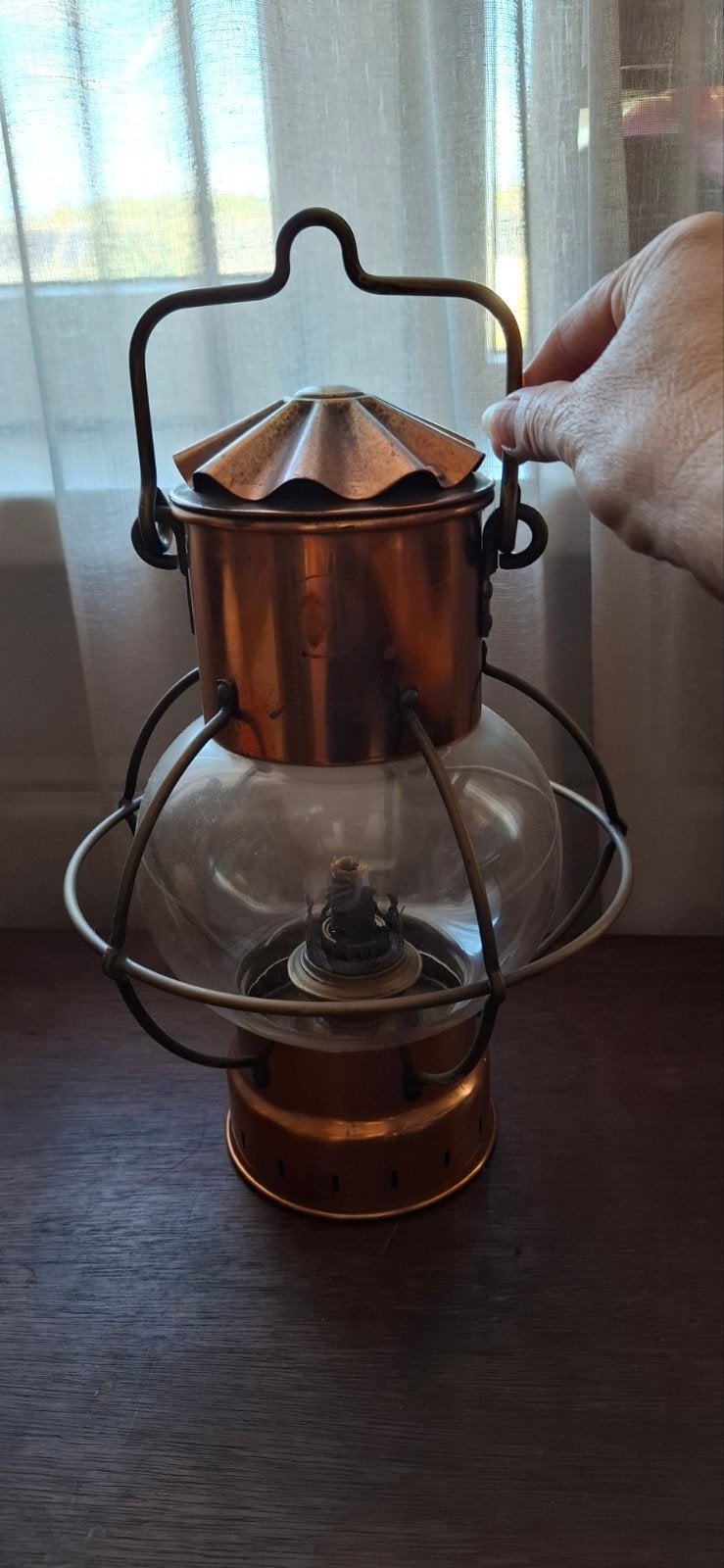 Oude Koperen Scheepslamp - Vintage Maritieme Olielamp, Ophalen of Verzenden