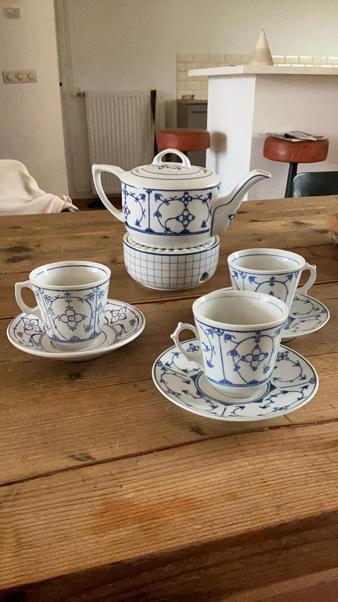 Vintage theeservies met Delfts blauw decor, Ophalen of Verzenden