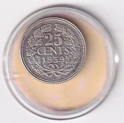 25 Cent 1939 Fraai met Patina, Postzegels en Munten, Munten | Nederland, Verzenden, Zilver, 25 cent, Koningin Wilhelmina
