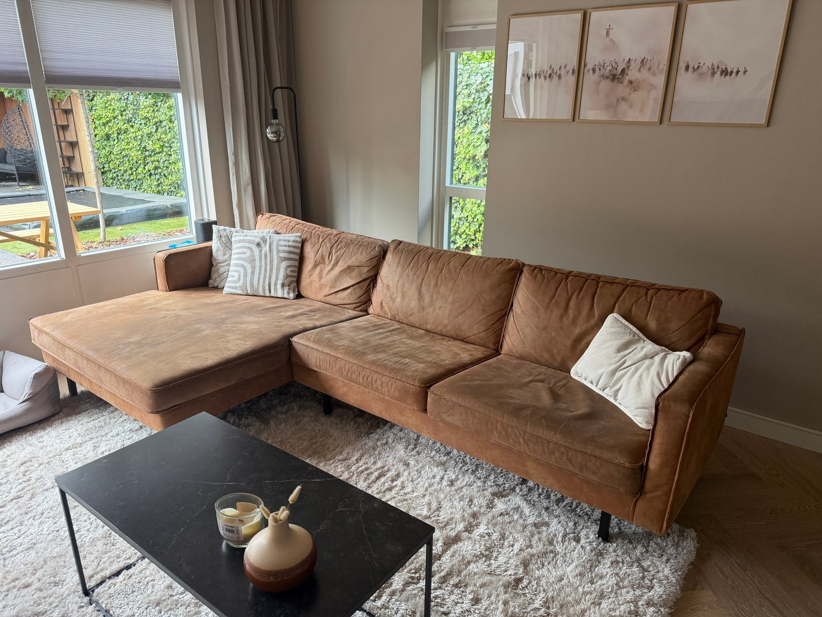 Hoekbank Bruin/cognac Be Pure Home, 250 tot 300 cm, Gebruikt, Hoekbank, Ophalen of Verzenden