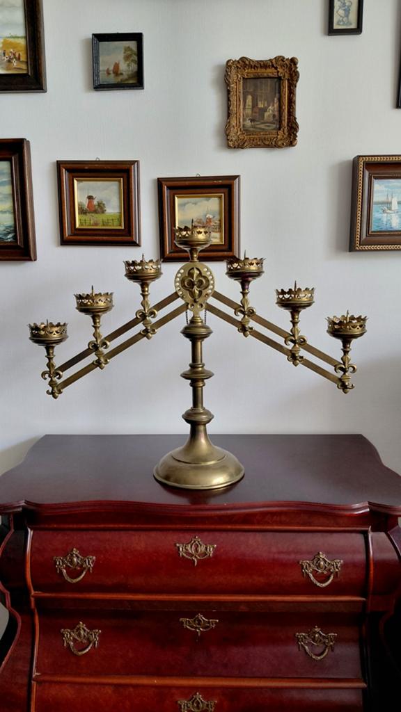 Antieke Messing Kandelaber met 7 Armen, Antiek en Kunst, Ophalen of Verzenden, Koper of Brons