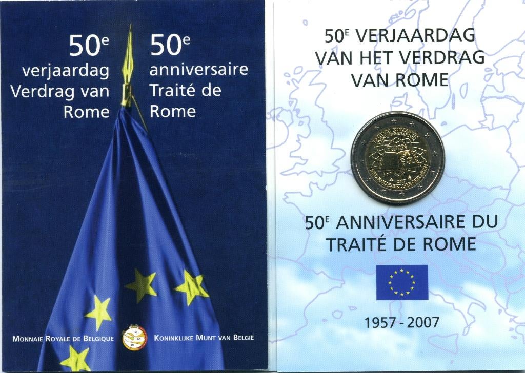 2 Euro Belgie 2007 in BU Coincard - Verdrag van Rome (VVR), Verzenden, België, 2 euro, Losse munt