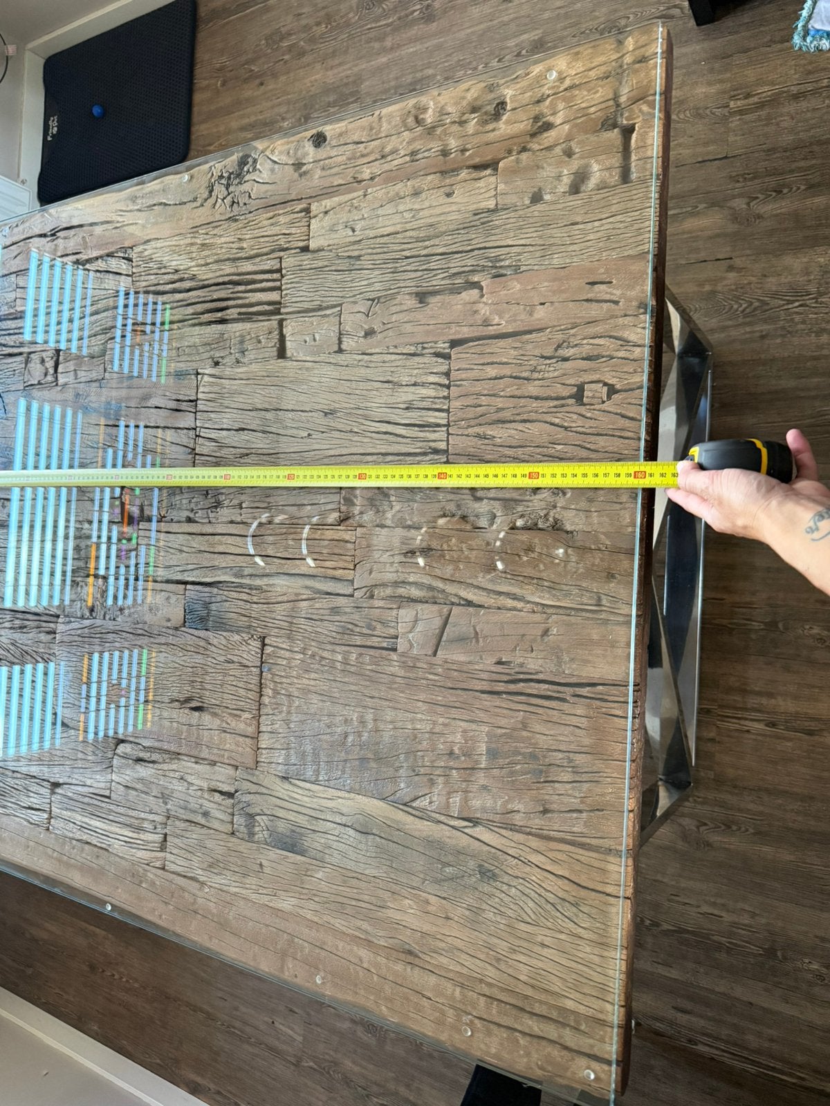 eric kuster eettafel en salontafel met glasplaat, Ophalen, Gebruikt, 50 tot 100 cm, 150 tot 200 cm