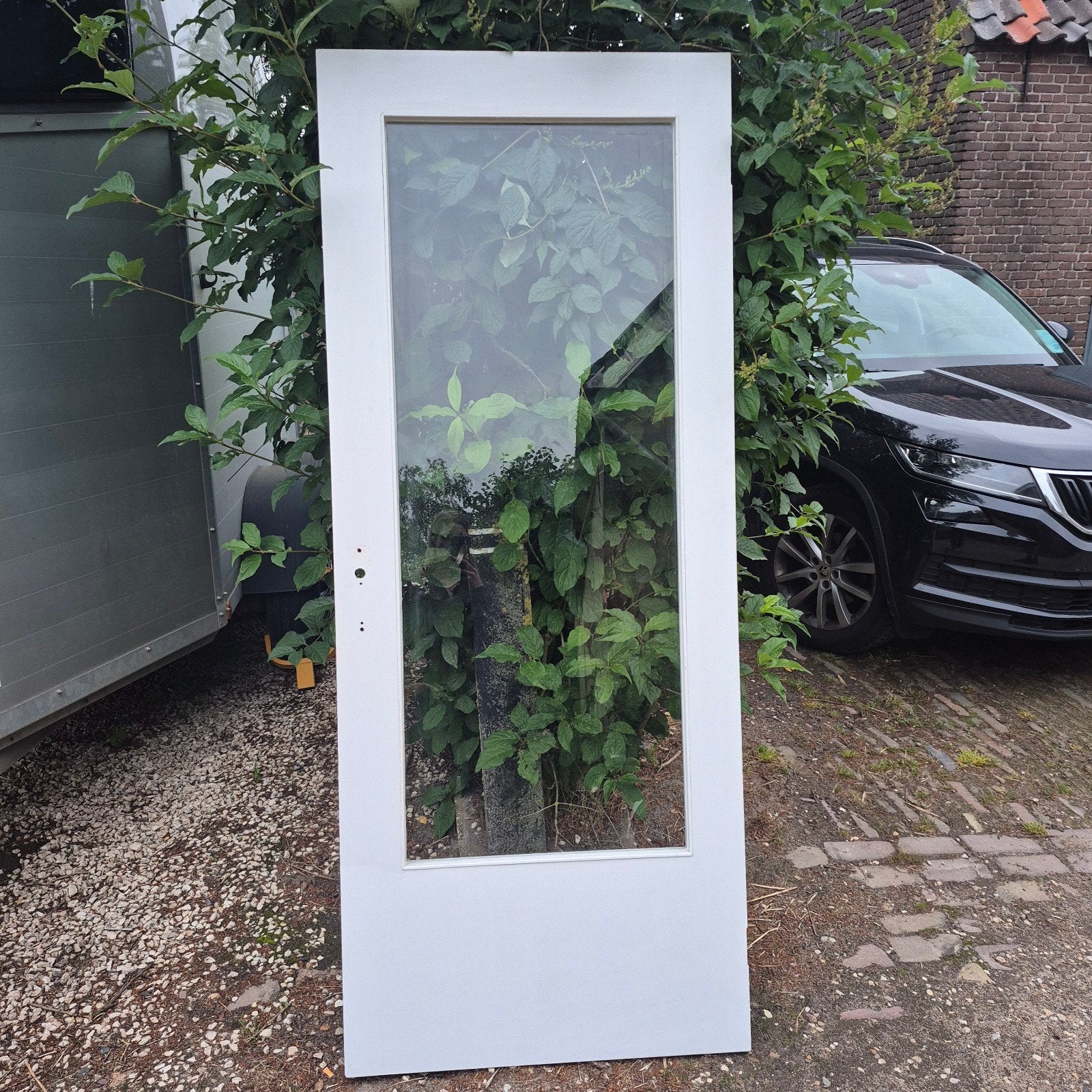 Witte binnendeur met glas, Gebruikt, Binnendeur, Ophalen of Verzenden, Glas