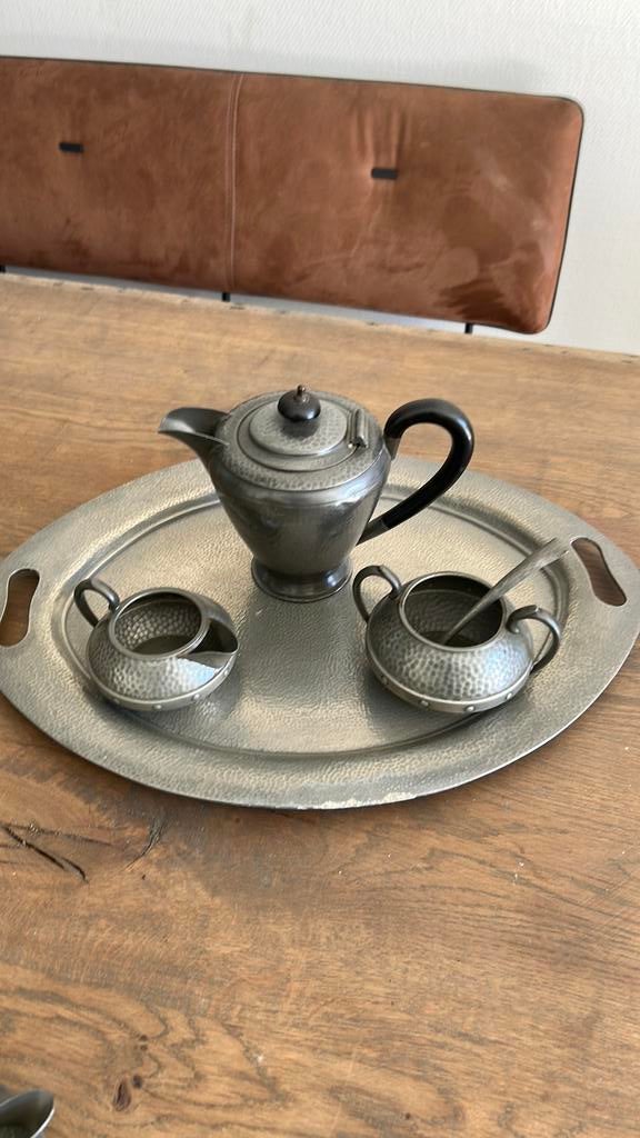 Vintage tinnen theeservies met dienblad, Ophalen of Verzenden