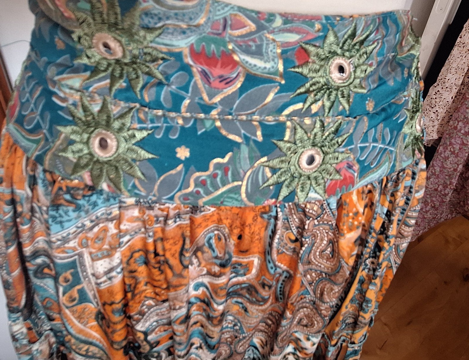 Boho Fashion Maxi Rok - Oranje/Blauw Paisley Print, Kleding | Dames, Maat 38/40 (M), Oranje, Ophalen of Verzenden, Zo goed als nieuw