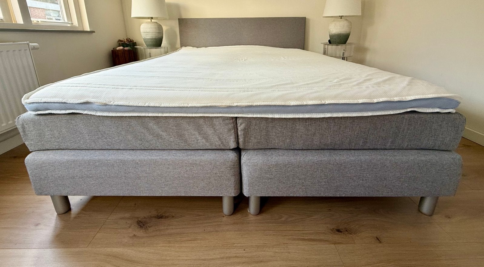 Grijze boxspring 160x200, Huis en Inrichting, Slaapkamer | Boxsprings, Ophalen, Gebruikt, Tweepersoons, 200 cm