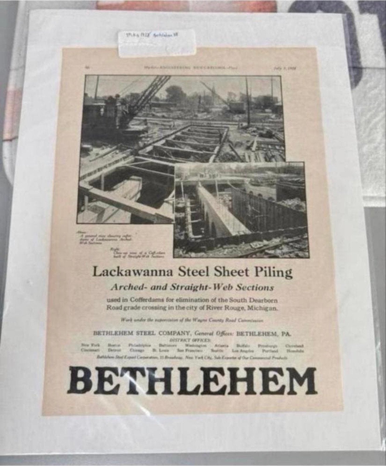 Originele Advertentie Bethlehem Steel 1928 - Lackawanna brug, Ophalen of Verzenden, Buitenland, Tijdschrift