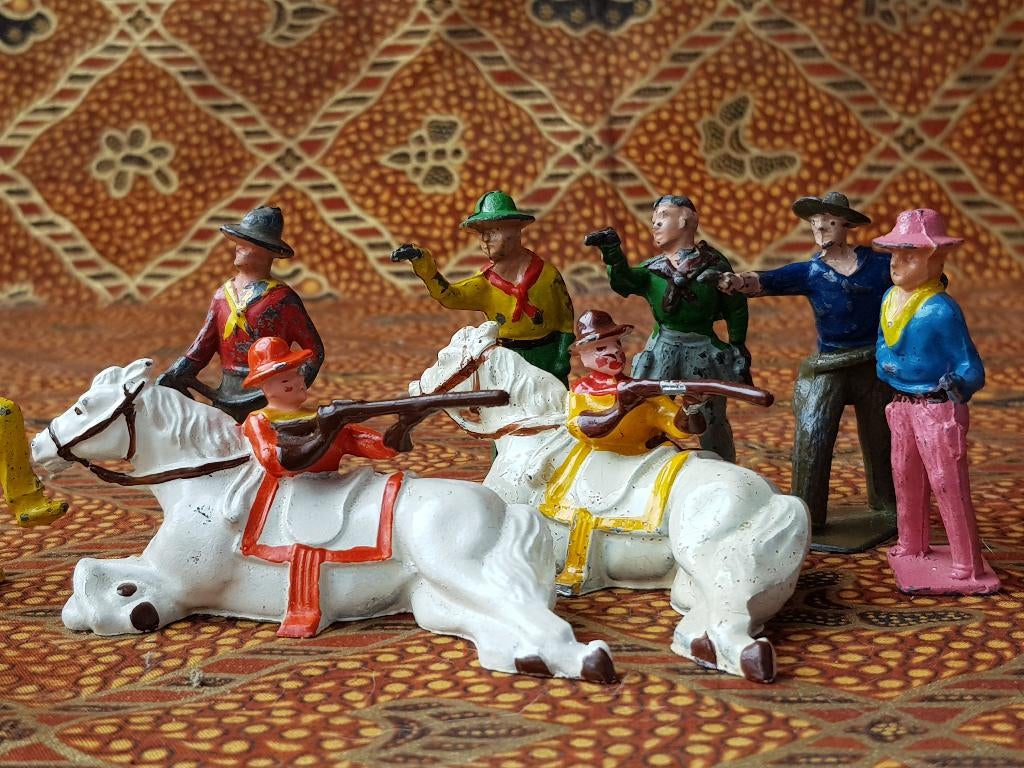 14 cowboys en Indianen mooi oud Engels speelgoed van tin., Antiek en Kunst, Ophalen of Verzenden