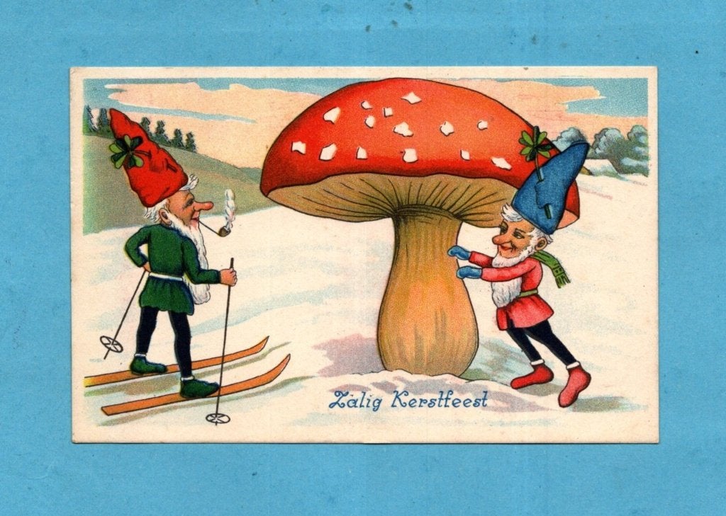 Zalig Kerstfeest - Kabouters /paddenstoel in de sneeuw W300, Verzenden, 1920 tot 1940, Gelopen, Feest(dag)