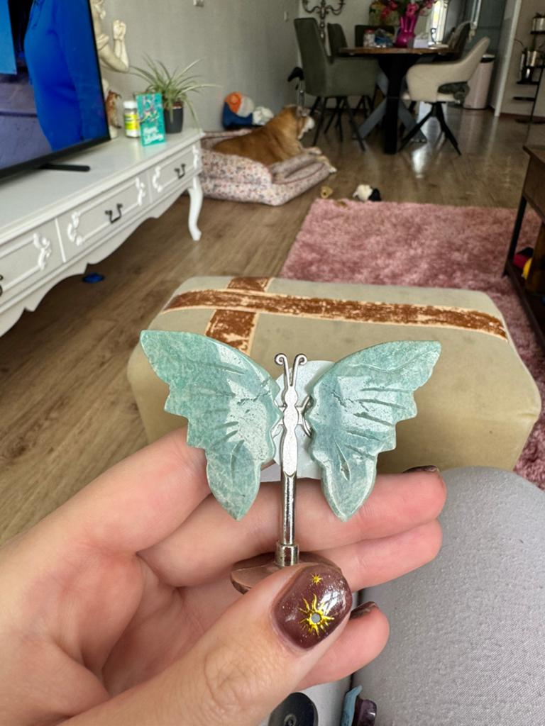 Amazoniet Vlinder op Standaard – Kristal Decoratie edelsteen, Verzenden