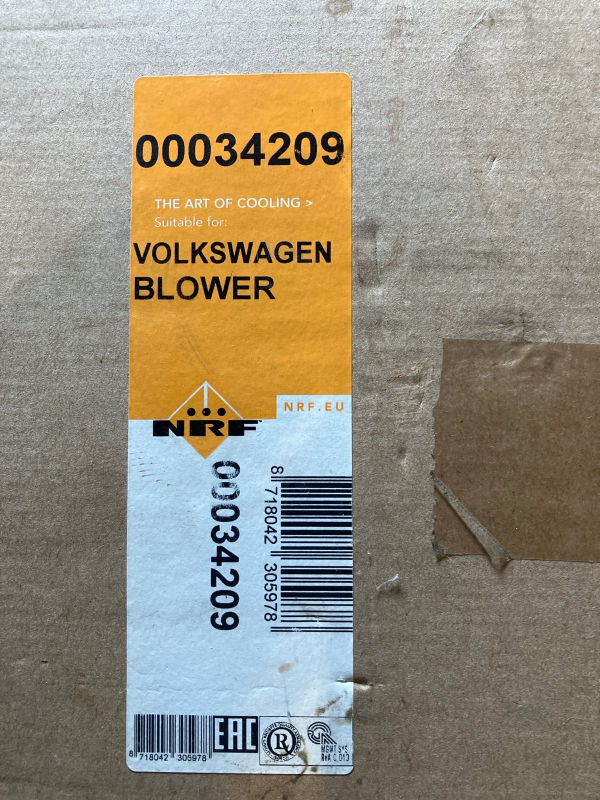 Aanjager voor verwarming VW - NRF 00034209 (ongebruikt), Verzenden, Nieuw, Volkswagen
