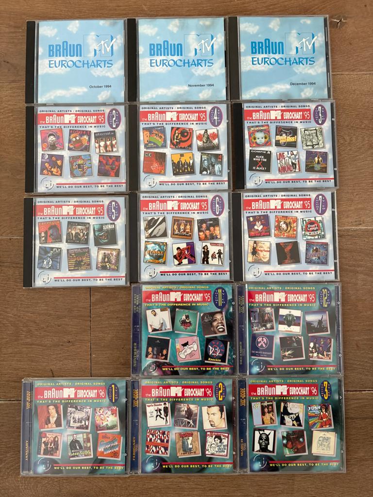 Braun MTV Eurocharts CD's 1994, 1995, 1996 - 14 stuks, Ophalen, Zo goed als nieuw