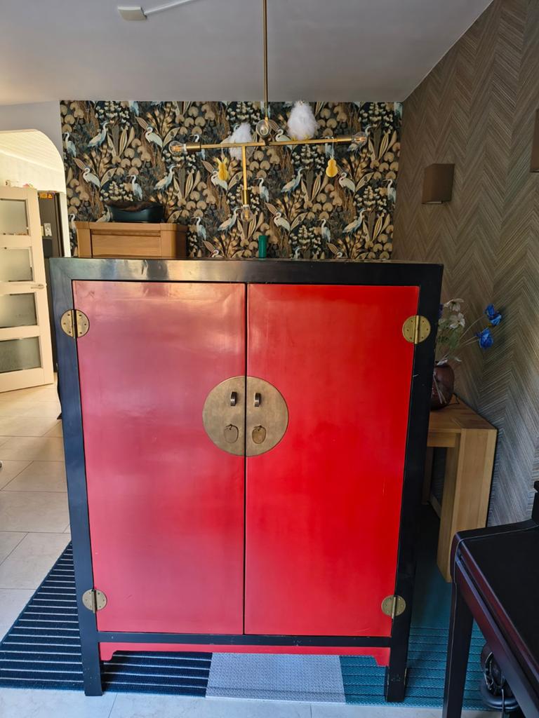 Chinese bruidskast rozenhout, rood/zwart, 108x46x146 cm, Ophalen