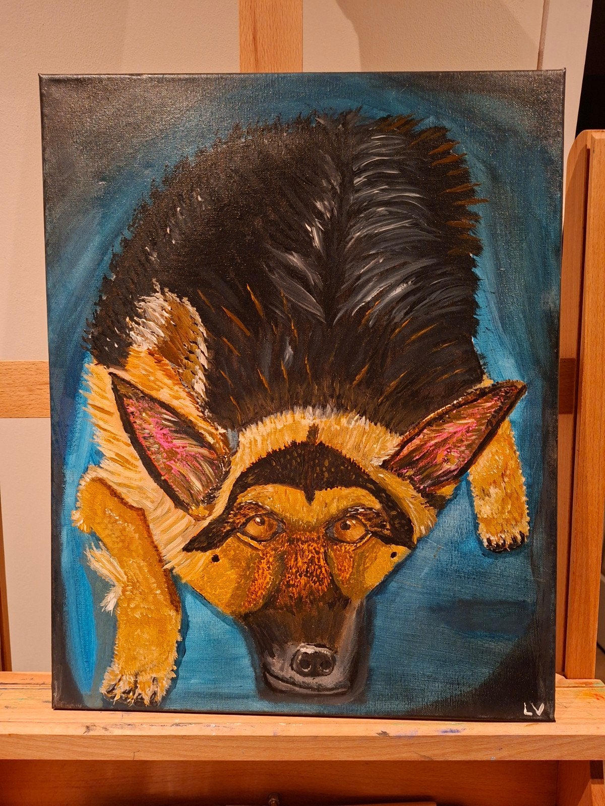 Handgeschilderd Portret Duitse Herder - Acryl op Canvas, Ophalen of Verzenden