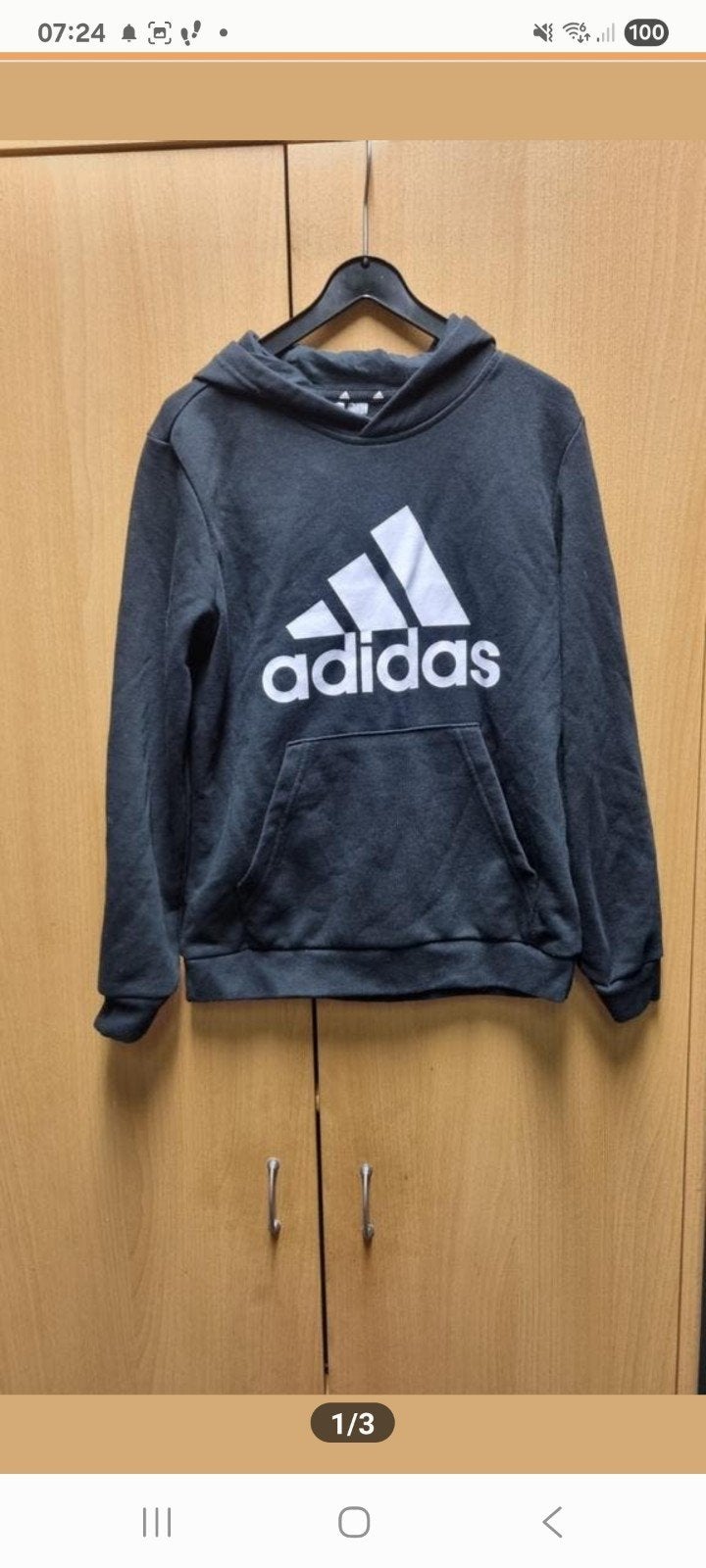 Adidas Hoodie Zwart Maat 140 met Buidelzak, Adidas, Gebruikt, Jongen of Meisje, Trui of Vest
