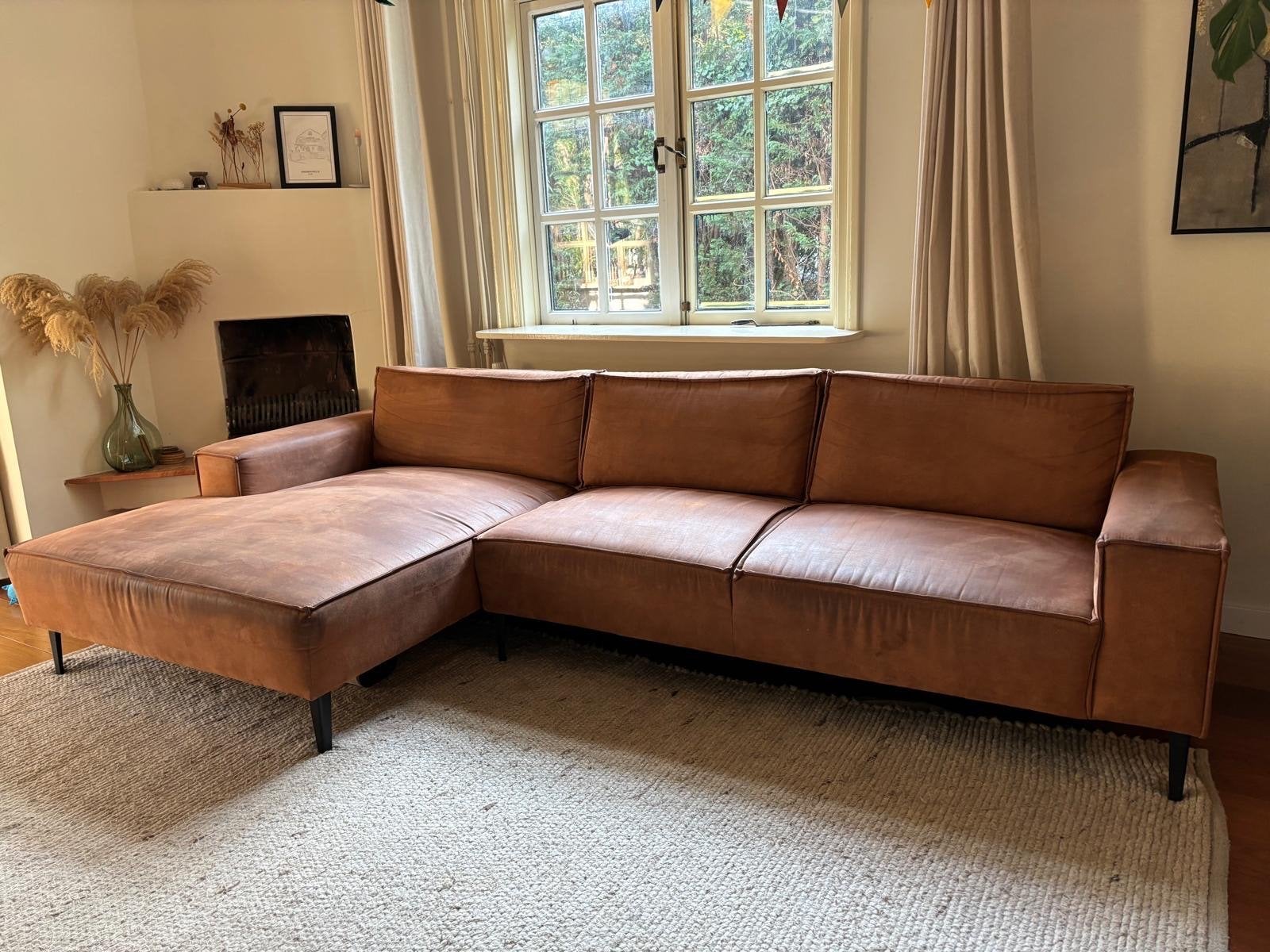 Hoekbank Venice cognac (dit weekend gratis ophalen), Huis en Inrichting, Ophalen, 250 tot 300 cm, Gebruikt, Hoekbank