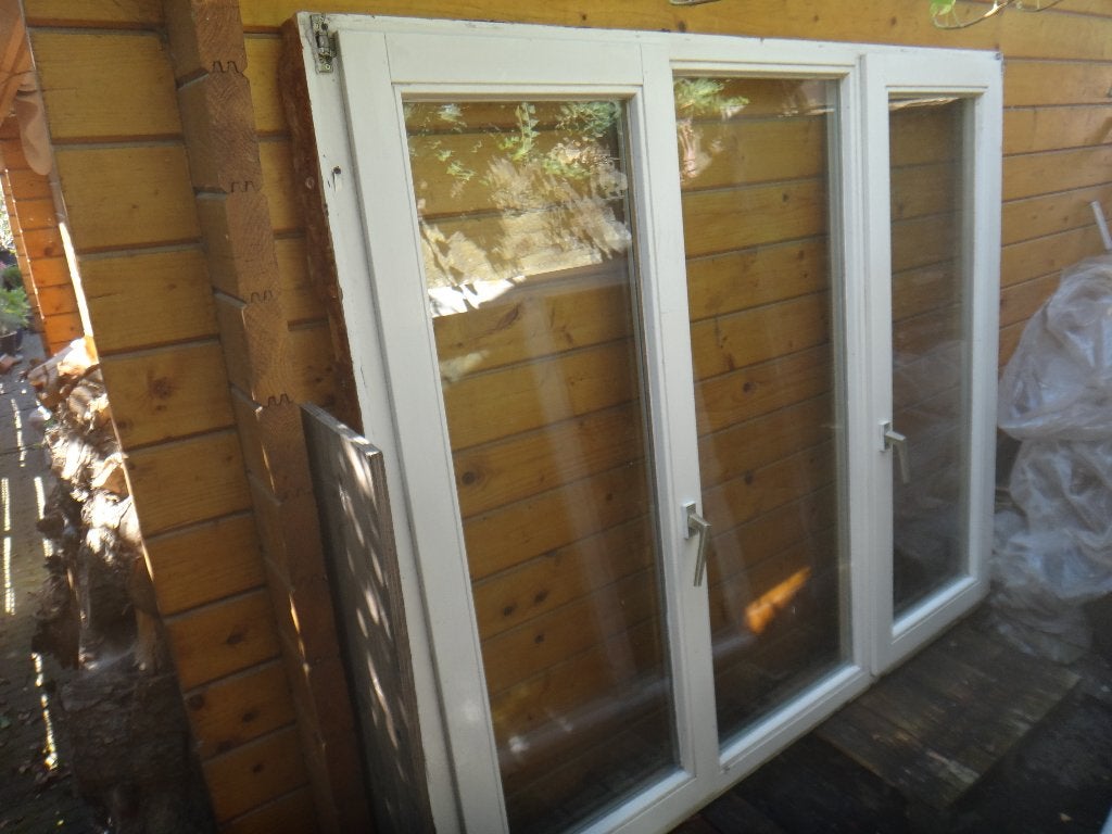 T.K. raam 278x150mcm + natuurst. vensterbank, A plus glas, Ophalen, Gebruikt, 150 tot 225 cm, Inclusief glas