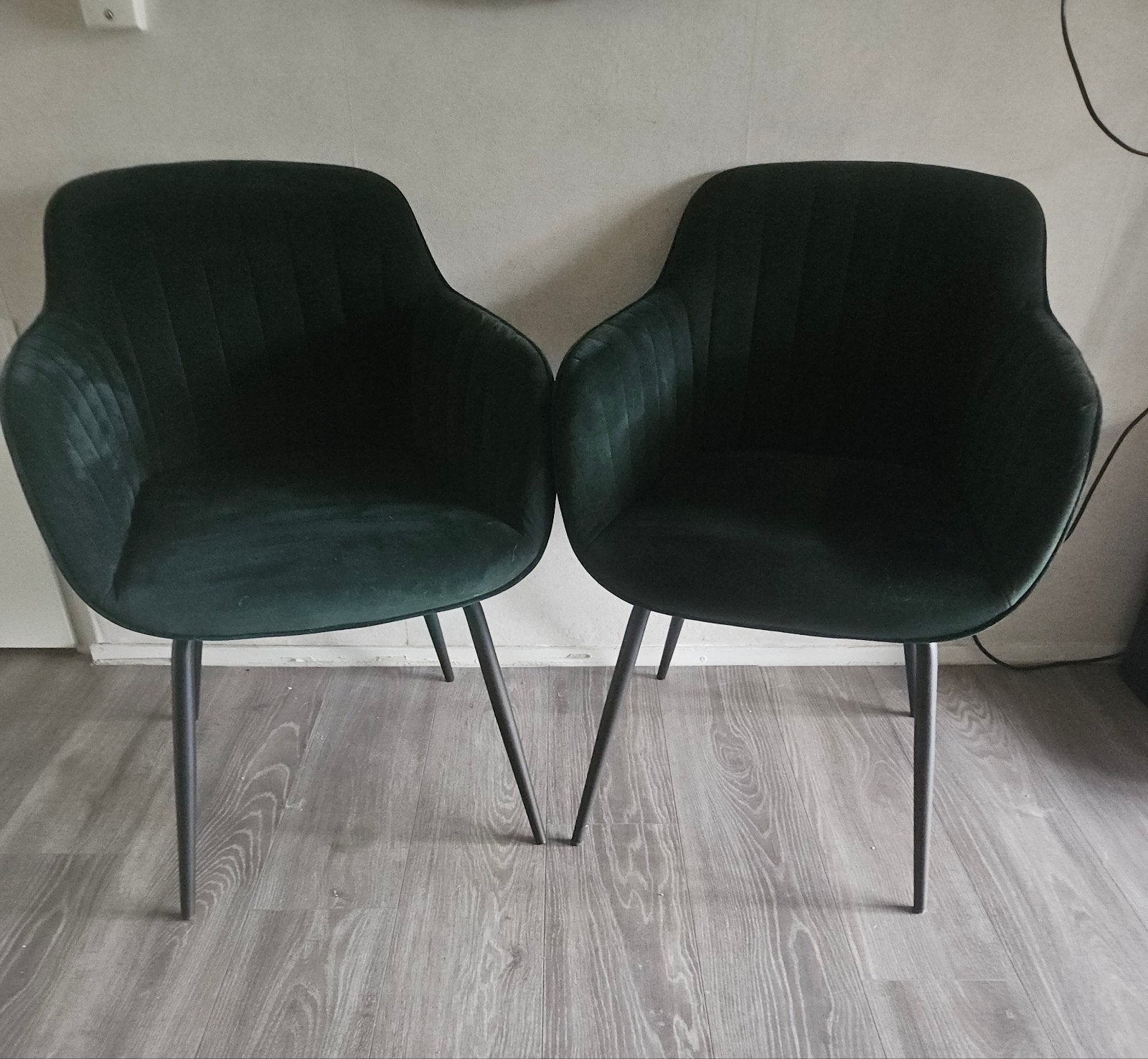 Twee donkergroene fluwelen eetkamerstoelen, Ophalen, Twee, Overige kleuren, Modern, Fluweel