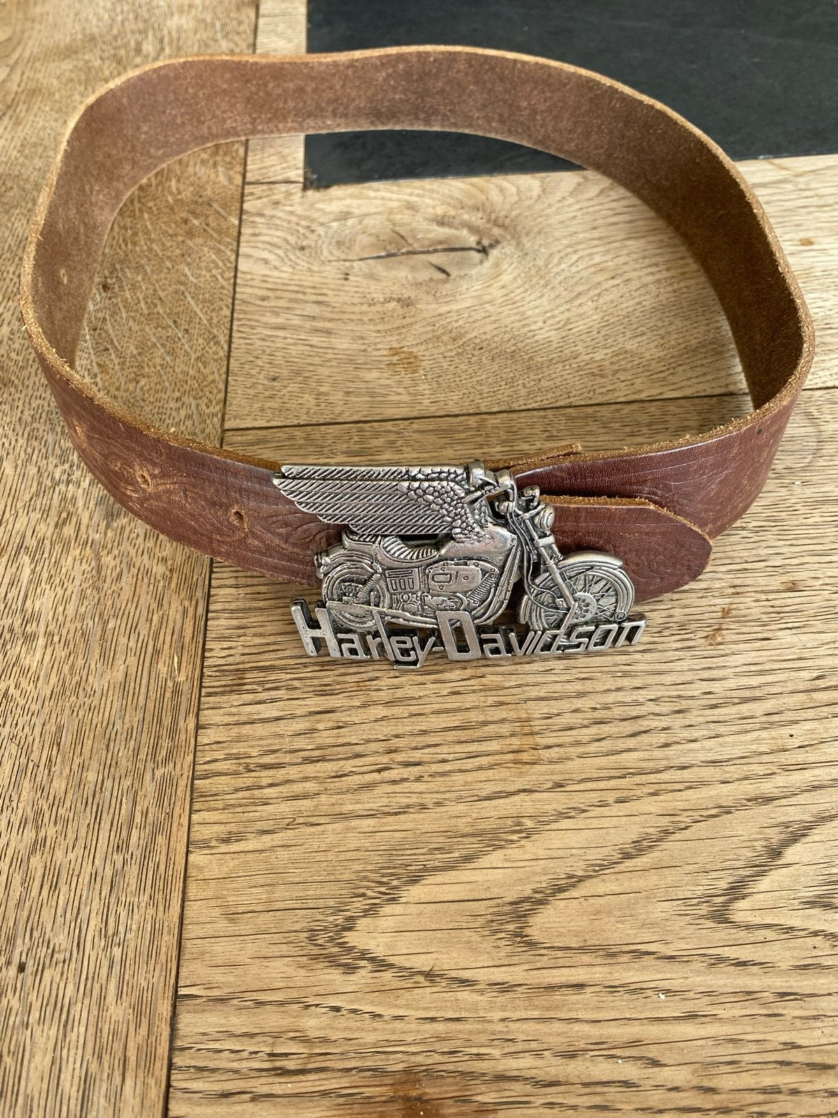 Harley-Davidson Leren Riem met Motor Gesp, Kleding | Dames, Riemen en Ceinturen, Ophalen of Verzenden, Gedragen, Bruin, Echt leder