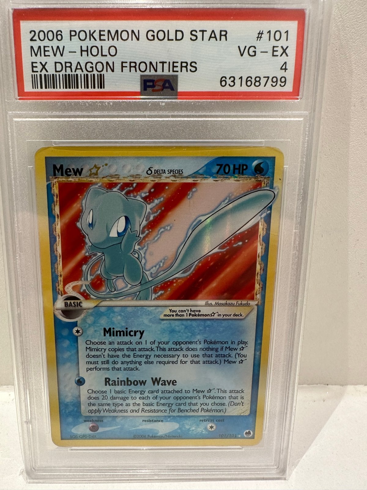 2006 Pokémon Gold Star Mew Holo EX Dragon Frontiers PSA 4, Ophalen of Verzenden, Gebruikt, Losse kaart, Foil