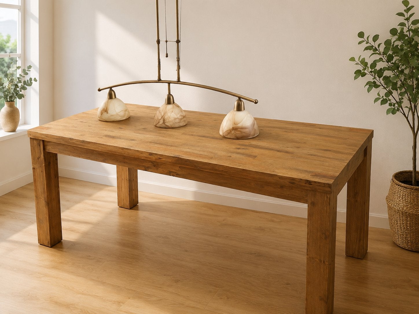 Houten eettafel (160x90 cm) met bijpassende lamp, Huis en Inrichting, Ophalen, Gebruikt, 50 tot 100 cm, 150 tot 200 cm