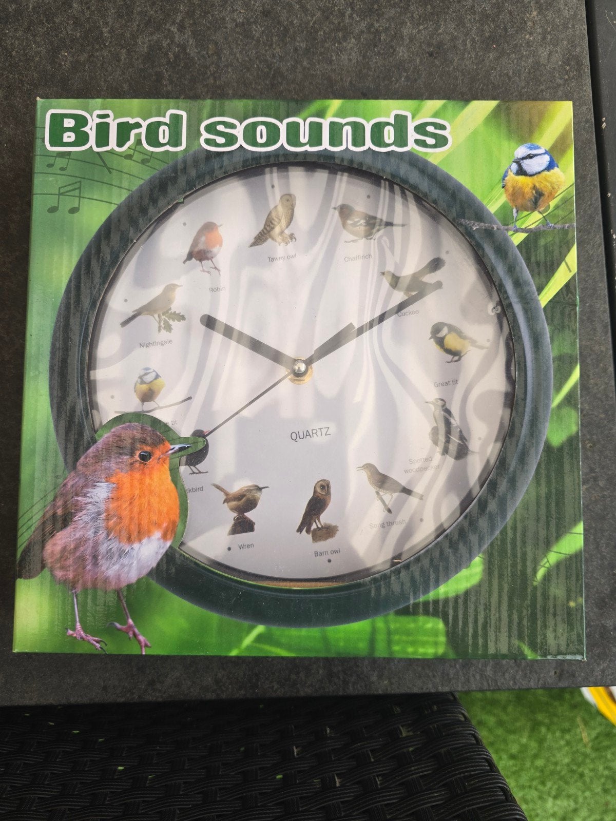 Wandklok met vogelgeluiden  12 verschillende vogels (DOOS 8), Wandklok, Analoog, Nieuw, Ophalen of Verzenden