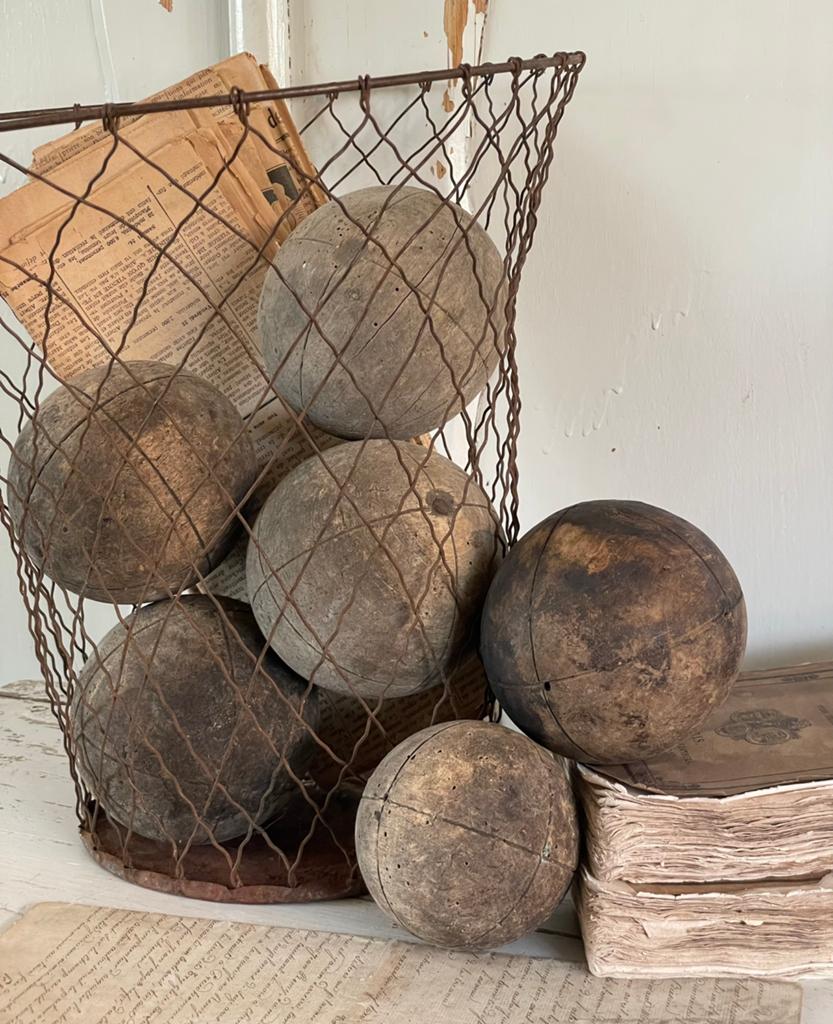 Brocante oude massief houten ballen, Ophalen of Verzenden