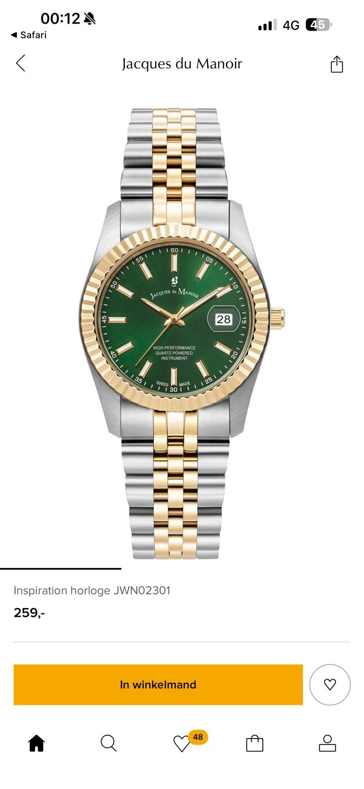 Jaques du manoir horloge, Ophalen of Verzenden, Zo goed als nieuw, Overige merken