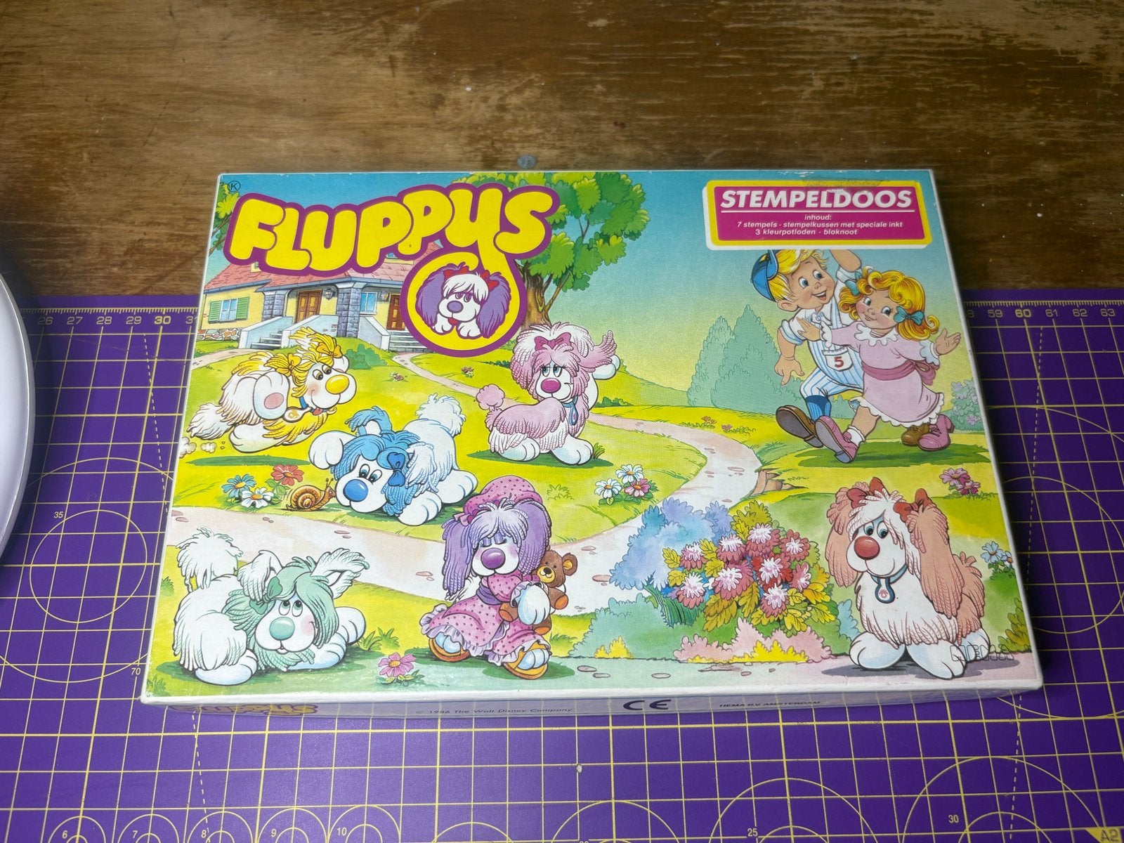 Vintage Fluppys Stempeldoos Disney Hema 1986, Hobby en Vrije tijd, Stempelen, Ophalen of Verzenden, Gebruikt, Houten stempel