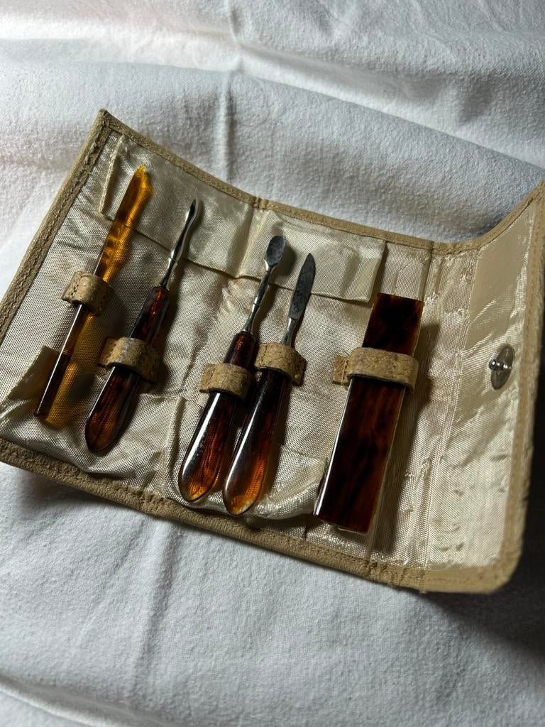 Antiek naai-etui, uitgeklapt 19 x 12 cm, Ophalen of Verzenden